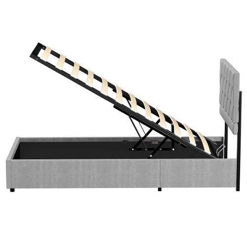 Lit Enfant Lit Coffre 90x200 Cm Lit Simple Avec Sommier à Lattes, Velours, Gris, Sans Matelas