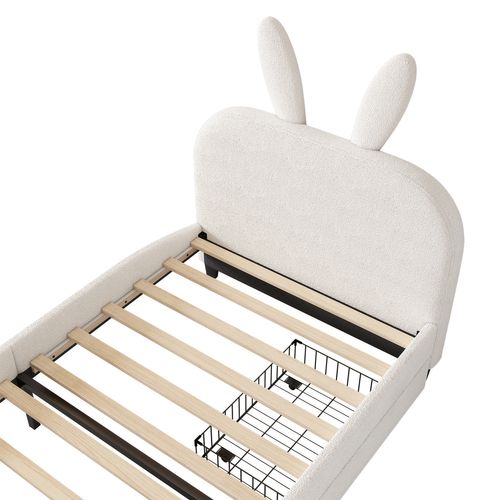 Lit Enfant Avec Tête De Lit Patte De Chat - 90x200 Cm - Avec Toboggan Et Échelle - Blanc Et Rose - Sans Matelas - 7