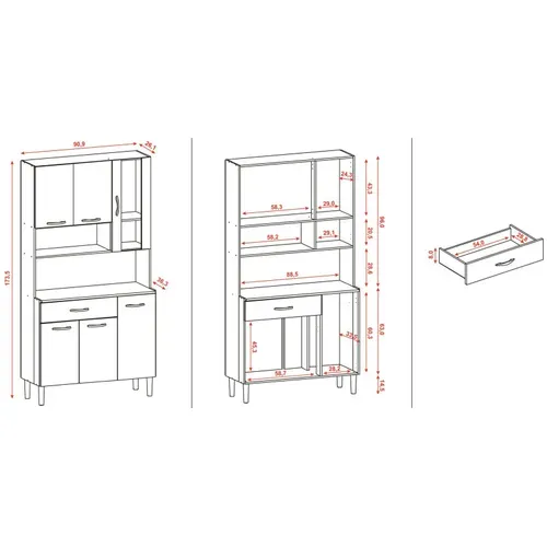 Buffet De Cuisine 6 Portes 1 Tiroir Chêne Et Blanc L 91 H 173.5 P 36.3 Cm