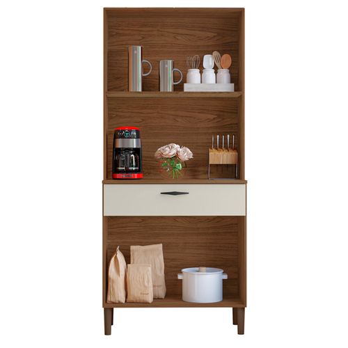 Buffet De Cuisine 4 Portes 1 Tiroir Noyer Et Blanc Largeur 74.5 Cm