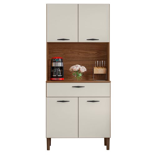 Buffet De Cuisine 4 Portes 1 Tiroir Noyer Et Blanc Largeur 74.5 Cm