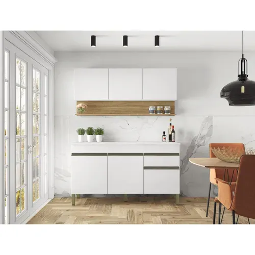 Cuisine Equipée 6 Portes 1 Tiroir Chêne Et Blanc 7 Niches L 120 H 200 P 53.3 Cm