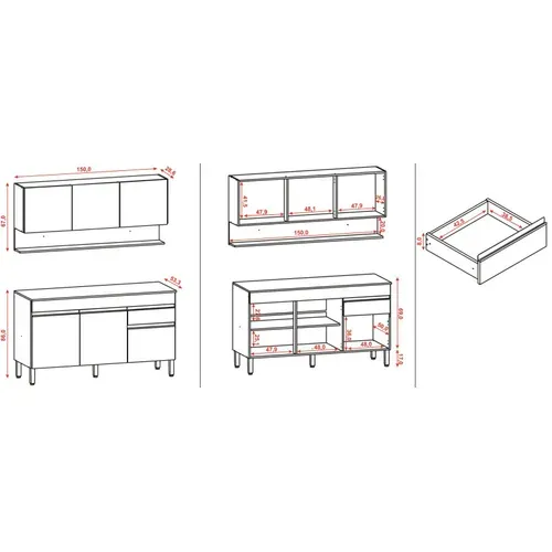 Cuisine Equipée 6 Portes 1 Tiroir Chêne Et Blanc Largeur 150 Cm