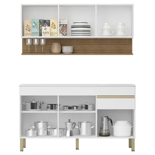 Cuisine Equipée 6 Portes 1 Tiroir Chêne Et Blanc Largeur 150 Cm