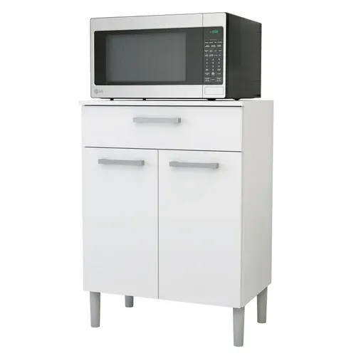 Meuble Micro Onde Blanc 2 Portes 1 Tiroir 1 Niche L 61.5 H 83.5 P 38.8 Cm