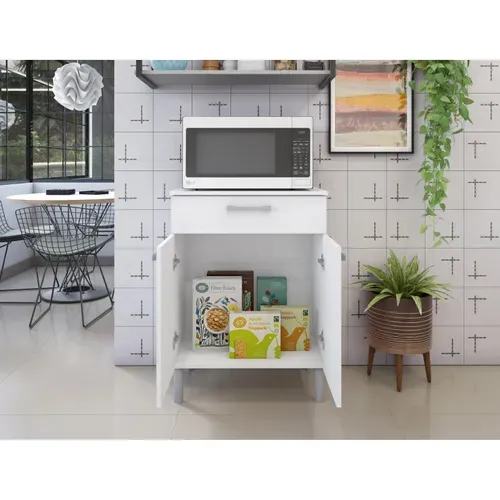 Meuble Micro Onde Blanc 2 Portes 1 Tiroir 1 Niche L 61.5 H 83.5 P 38.8 Cm