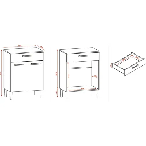 Meuble Micro Onde Blanc 2 Portes 1 Tiroir 1 Niche L 61.5 H 83.5 P 38.8 Cm