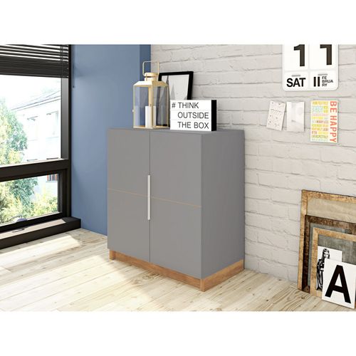 Armoire Basse 2 Portes Gris Mat 4 Niches L 68 H 76 P 37.6 Cm