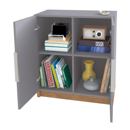 Armoire Basse 2 Portes Gris Mat 4 Niches L 68 H 76 P 37.6 Cm