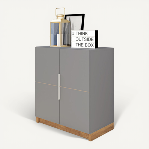 Armoire Basse 2 Portes Gris Mat 4 Niches L 68 H 76 P 37.6 Cm
