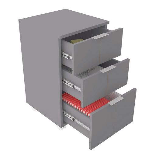 Caisson Roulant 3 Tiroirs Gris Mat 4 Roulettes L 36 H 64 P 36 Cm