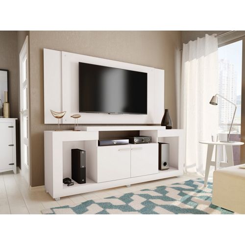 Meuble TV 55 Pouces Blanc 5 Niches Roulettes L 173 H 160.5 P 38.5 Cm