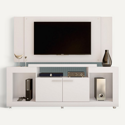 Meuble TV 55 Pouces Blanc 5 Niches Roulettes L 173 H 160.5 P 38.5 Cm