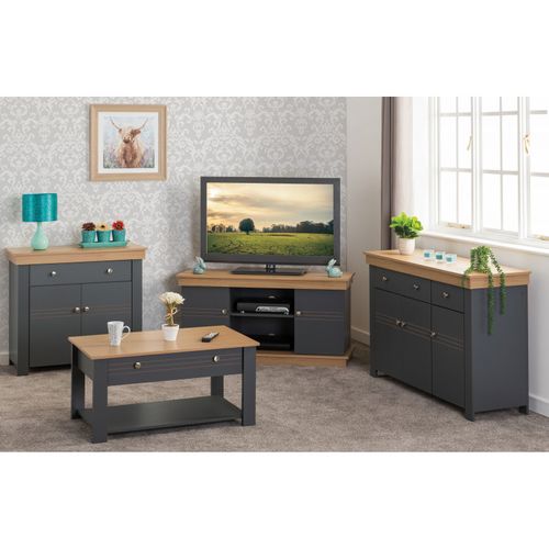 Buffet Bas 3 Portes 2 Tiroirs Chêne Et Gris Corniche L 122 P 81.3 P 39.7 Cm