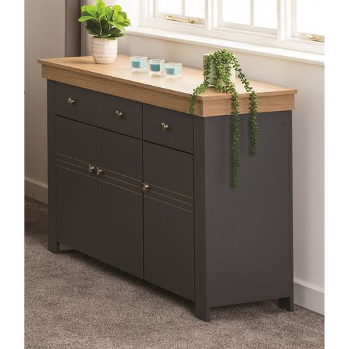 Buffet Bas 3 Portes 2 Tiroirs Chêne Et Gris Corniche L 122 P 81.3 P 39.7 Cm