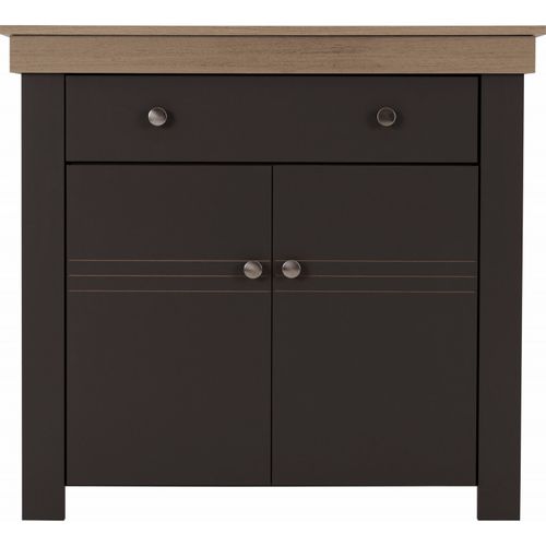 Buffet Bas 2 Portes 1 Tiroir Chêne Et Gris Corniche L 88 H 81.5 P 39.7 Cm