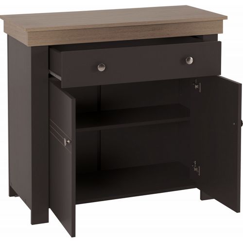 Buffet Bas 2 Portes 1 Tiroir Chêne Et Gris Corniche L 88 H 81.5 P 39.7 Cm