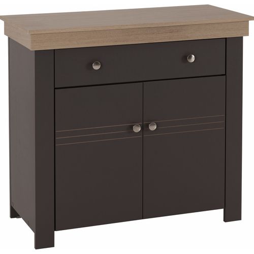 Buffet Bas 2 Portes 1 Tiroir Chêne Et Gris Corniche L 88 H 81.5 P 39.7 Cm