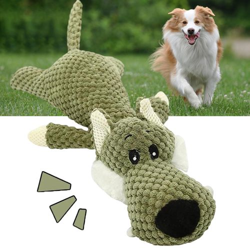 Jouet Chien Indestructible Loup Olive En Velours Ananas, Résistant Et Facile À Nettoyer