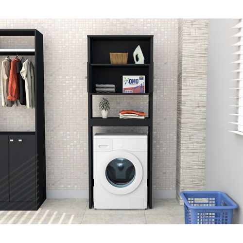 Armoire De Buanderie Lave-linge 2 Portes Noir 3 Niches L 75 H 175 P 22 Cm