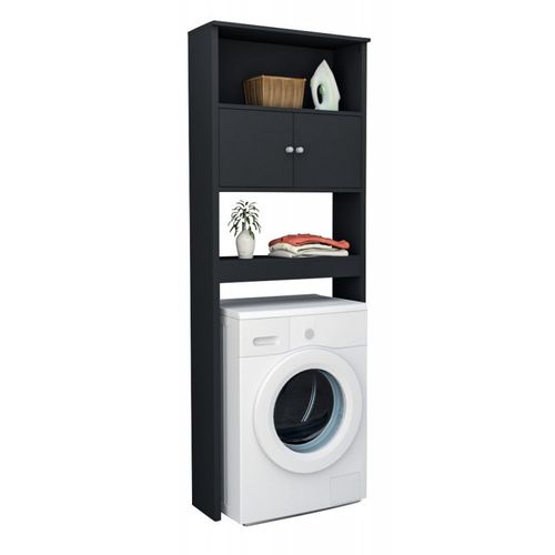 Armoire De Buanderie Lave-linge 2 Portes Noir 3 Niches L 75 H 175 P 22 Cm