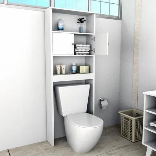 Armoire Wc 2 Portes Blanches 2 Niches L 65 H 175 P 22 Cm