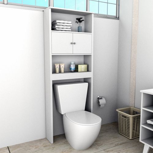 Armoire Wc 2 Portes Blanches 2 Niches L 65 H 175 P 22 Cm