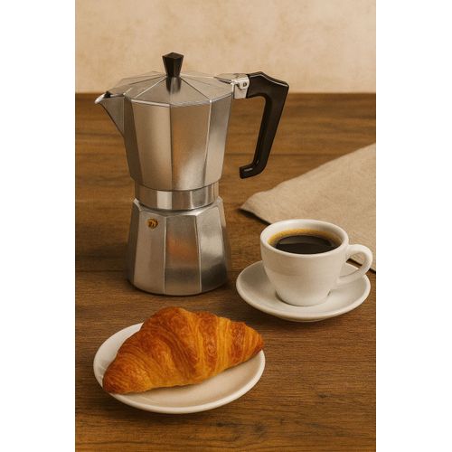 Cafetière Italienne Moka 9 Tasses - Aluminium Mat, Poignée Résistante