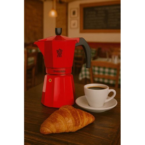 Cafetiere Italienne - Italexpress - Aluminium - 6 Tasses - Rouge