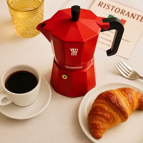 Cafetiere Italienne - Italexpress - Aluminium - 6 Tasses - Rouge