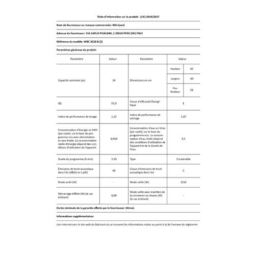 Lave-vaisselle 60 cm 14 Couverts Intégrable - Wbc3c26b