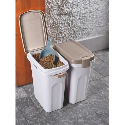 Conteneur à Croquettes 40 L Hermétique Avec Roulettes – Beige/blanc