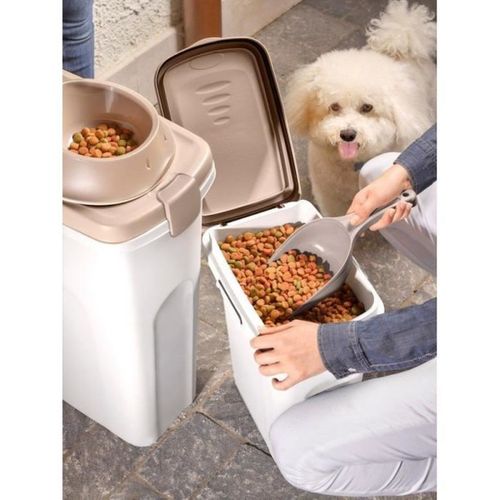 Conteneur à Croquettes 40 L Hermétique Avec Roulettes – Beige/blanc