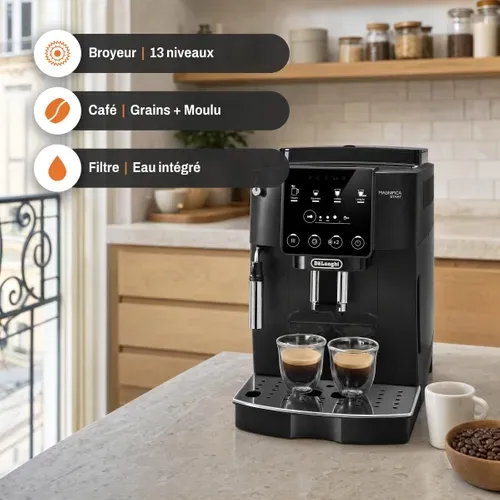 Expresso avec broyeur DE LONGHI ECAM220.21.B 1450W Noir vue de profil