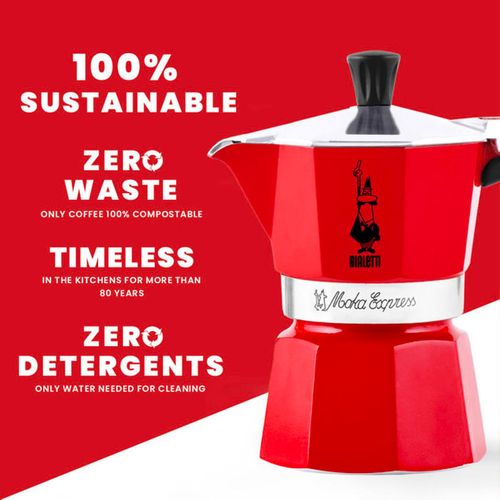 Cafetière Moka Express 6 Tasses - Aluminium Rouge, Poignée Bakélite