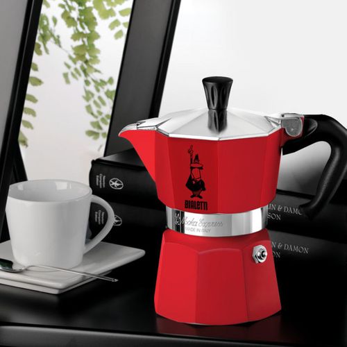 Cafetière Moka Express 6 Tasses - Aluminium Rouge, Poignée Bakélite