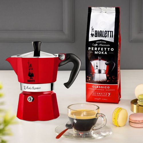 Cafetière Moka Express 6 Tasses - Aluminium Rouge, Poignée Bakélite