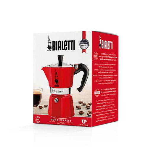 Cafetière Moka Express 6 Tasses - Aluminium Rouge, Poignée Bakélite