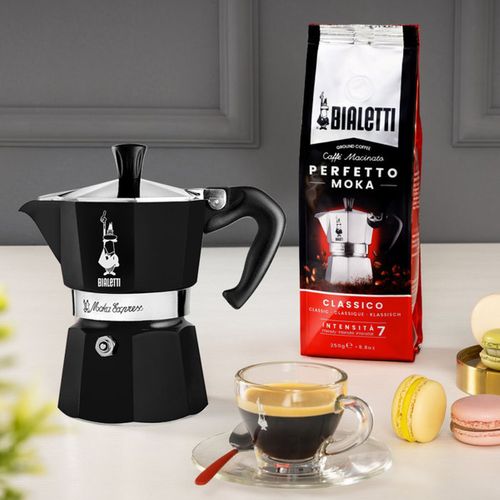 Cafetière Italienne La Mokina – Aluminium 1 Tasse (40 Ml) Noir, Poignée Ergonomique