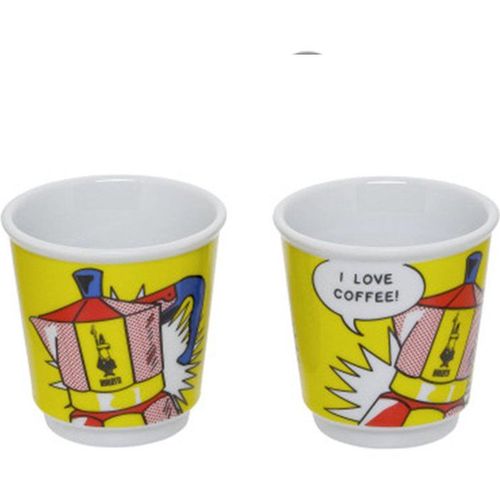 Set Cafetiere Italienne + 2 Tasses - Mini-express Lichtenstein - 100 Ml - Inox / Jaune