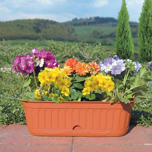 Jardinière Avec Soucoupe 'etika" En Plastique - D 38 Cm - Terracotta - 3l
