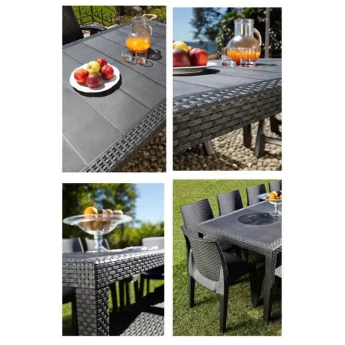 Table De Jardin Extensible Queen 150–220 X 90 X 72 Cm Anthracite Effet Rotin