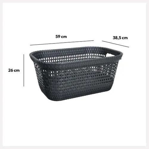 Panier à Linge 45l Gris 2 Poignées Intégrées L 59 X P 38.5 X H 26 Cm