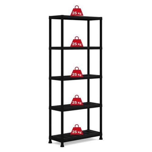 Étagère Modulaire 5 Niveaux 176 X 75 X 32 Cm - Noir, 25 Kg/étagère