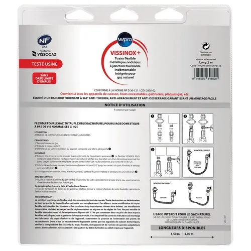 Tuyau de gaz Vissinox 2m Gaz naturel - Tnv 200