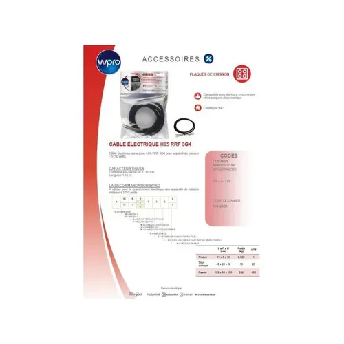 Câble électrique cuisson WPRO CCB 340/1 H05 RRF 3G4 vue d'ambiance 1