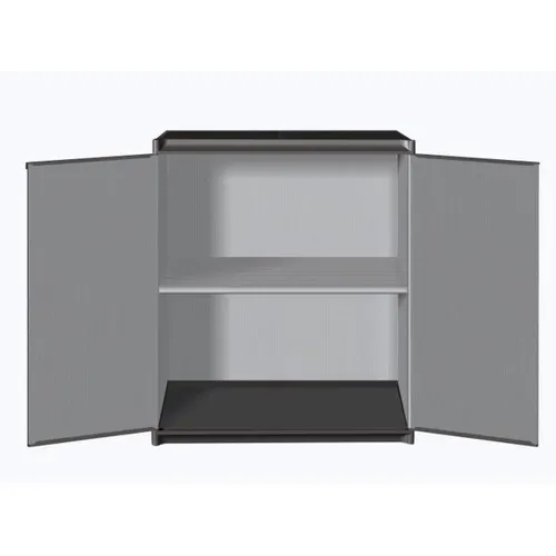 Armoire Basse De Rangement En Résine Grise, 1 Tablette, 2 Portes Cadenassables