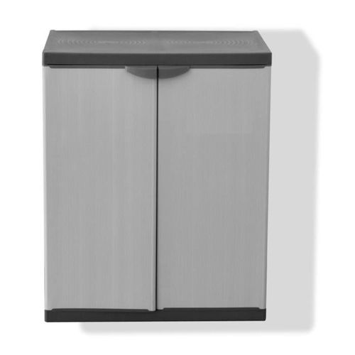 Armoire Basse De Rangement En Résine Grise, 1 Tablette, 2 Portes Cadenassables