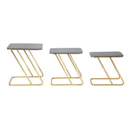 Lot De 3 Tables D'appoint Gigognes "simple" 55cm Noir et Doré
