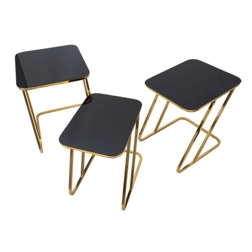 Lot De 3 Tables D'appoint Gigognes "simple" 55cm Noir et Doré